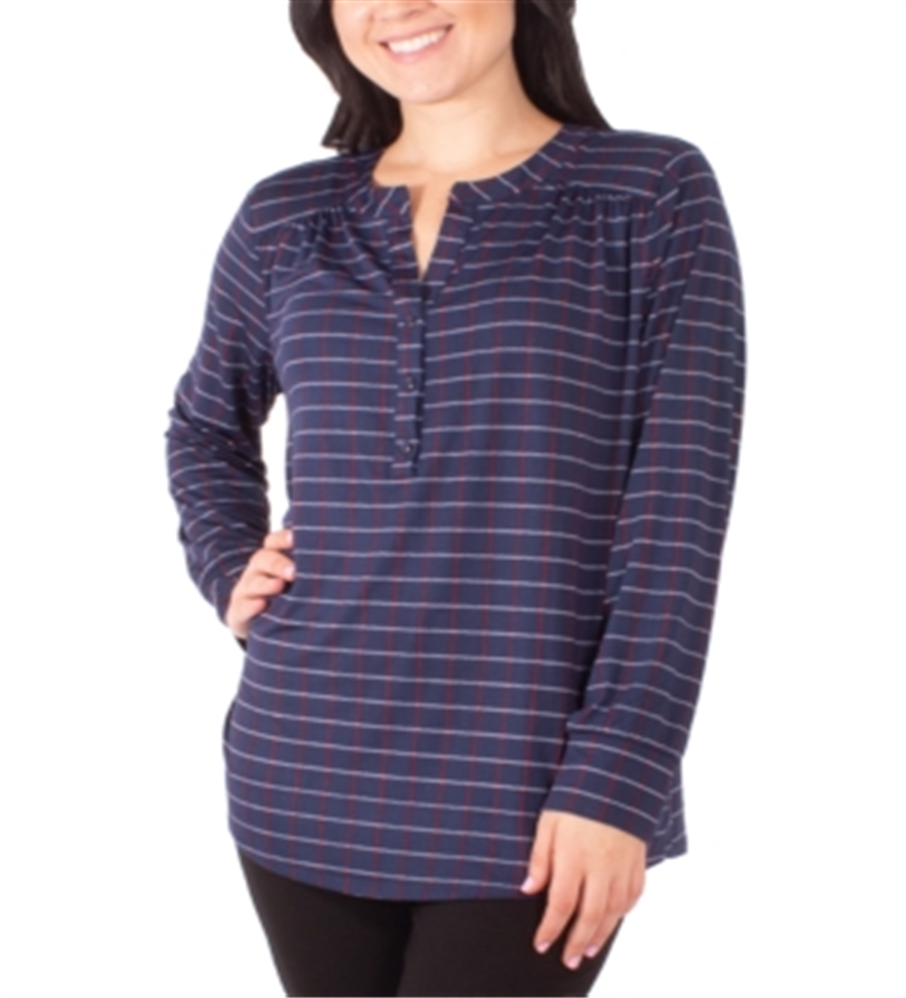 Blusa Henley Estampada Feminina NY Collection Azul Tamanho Pequeno Pequeno