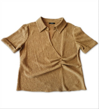 Alfani Feminino Cintura Plissada Sobrepeliz Henley Top Marrom Tamanho Grande