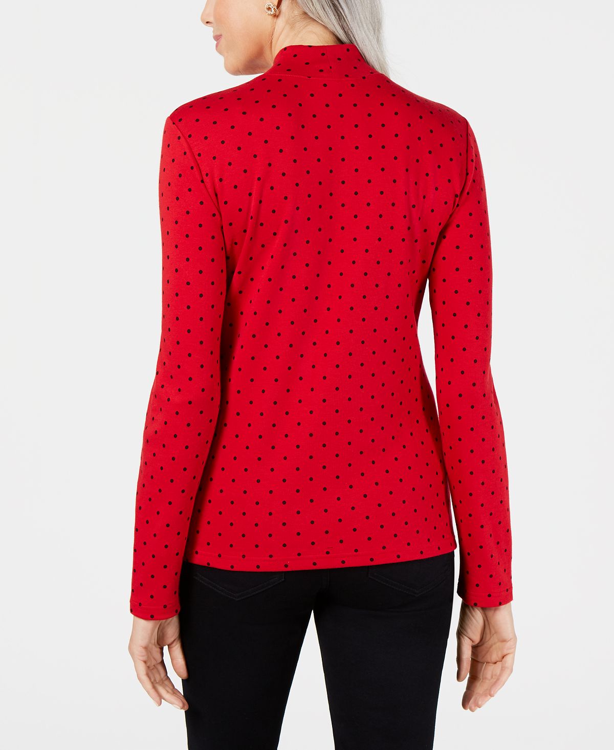Blusa de gola alta Karen Scott com bolinhas, preta, tamanho G