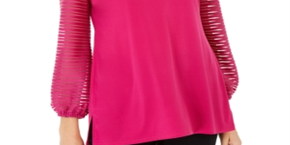 JM Collection Blusa feminina com manga bufante rosa tamanho extragrande