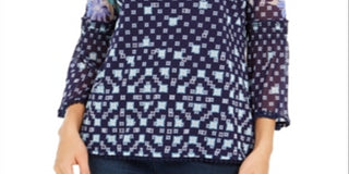 Camiseta feminina de malha estampada Charter Club, azul, tamanho XX-G