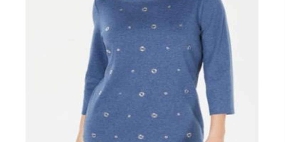 Karen Scott Top Feminino de Algodão com Ilhós Azul Tamanho Grande