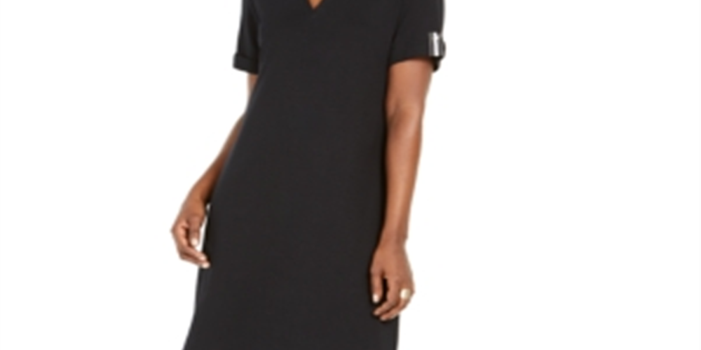 Vestido de algodão com decote em V feminino Karen Scott, preto, tamanho P