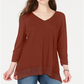 Top feminino de chiffon com decote em V e bainha, estilo &amp; co, vermelho, tamanho grande