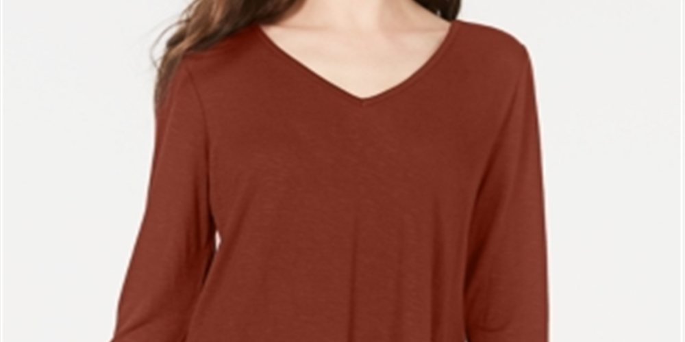 Top feminino de chiffon com decote em V e bainha, estilo &amp; co, vermelho, tamanho grande