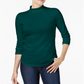 Camiseta feminina Charter Club de algodão com gola alta, verde, tamanho X-S