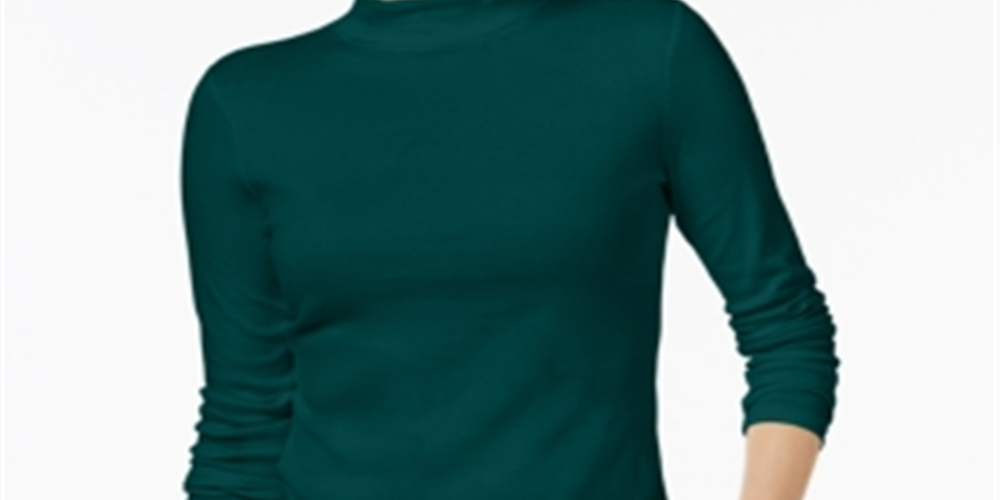 Camiseta feminina Charter Club de algodão com gola alta, verde, tamanho X-S