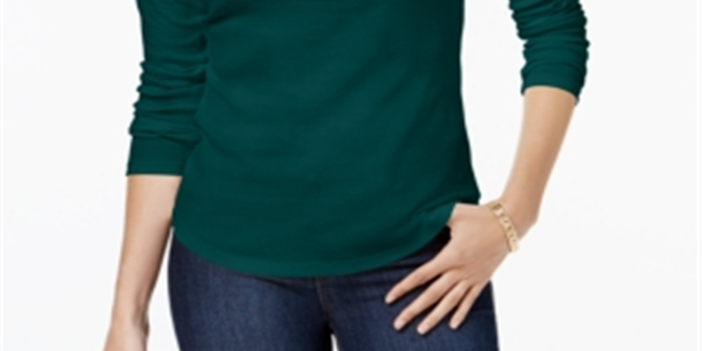Camiseta feminina Charter Club de algodão com gola alta, verde, tamanho X-S
