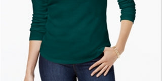 Camiseta feminina Charter Club de algodão com gola alta, verde, tamanho X-S