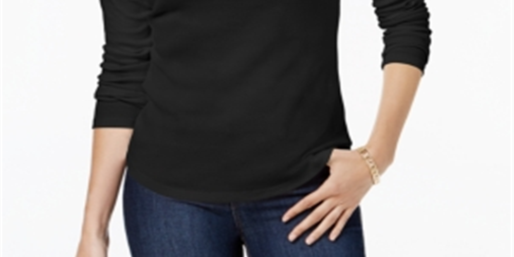 Camiseta feminina Charter Club de algodão com gola falsa, preta, tamanho X-S