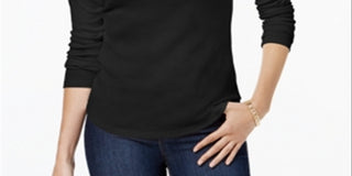 Camiseta feminina Charter Club de algodão com gola falsa, preta, tamanho X-S