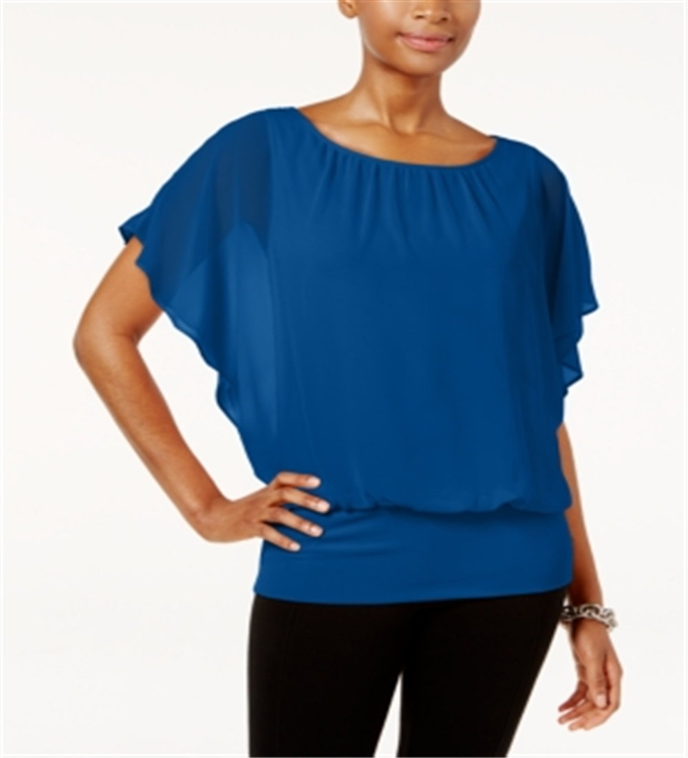 Blusa feminina manga bufante JM Collection azul tamanho pequeno G