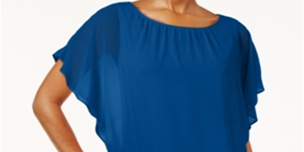 Blusa feminina manga bufante JM Collection azul tamanho pequeno G