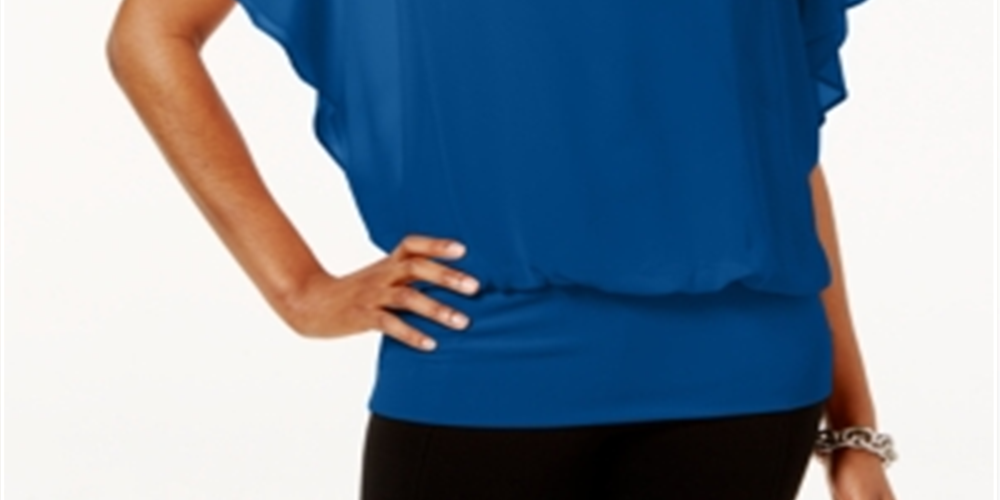 Blusa feminina manga bufante JM Collection azul tamanho pequeno G
