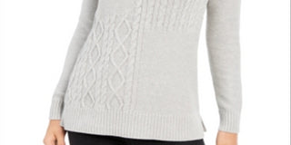 Suéter feminino Charter Club canelado mesclado manga comprida gola alta cinza tamanho extrapequeno