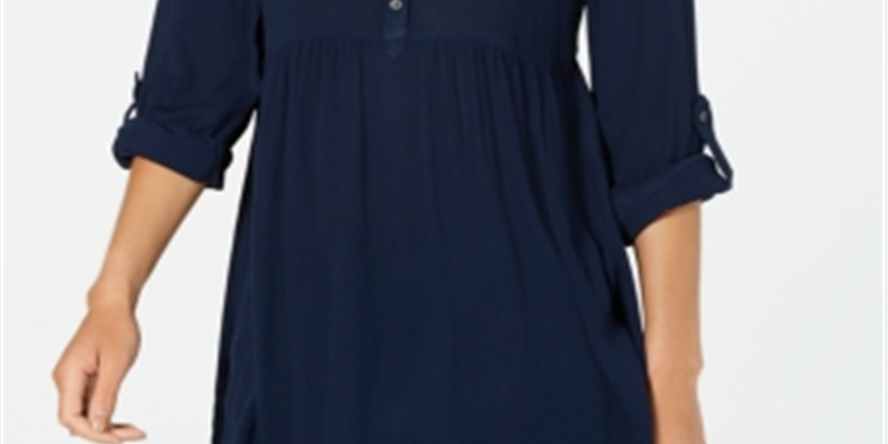 Camisa túnica babydoll feminina Style &amp; Co azul tamanho pequeno P