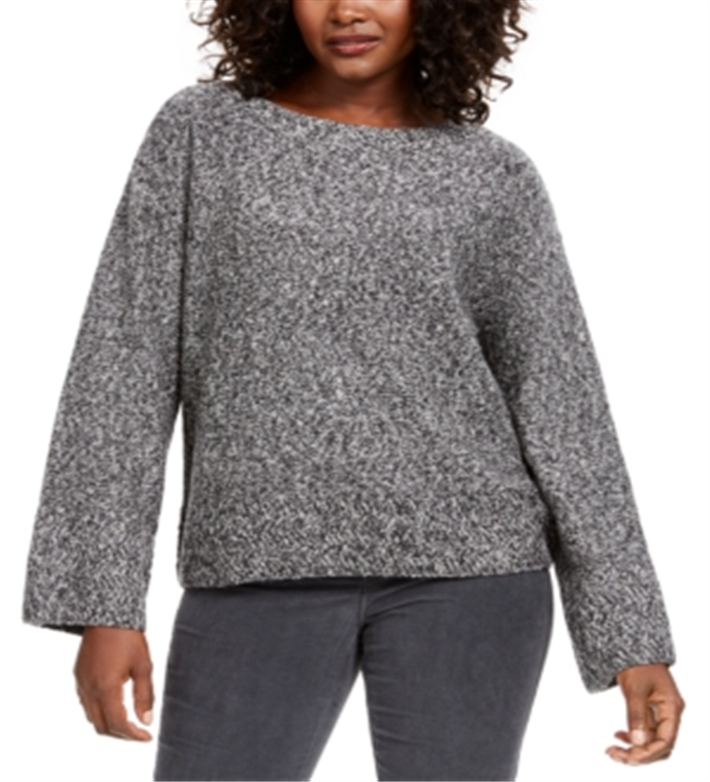 Suéter feminino estilo &amp; co com manga flare mesclada, cinza, tamanho grande