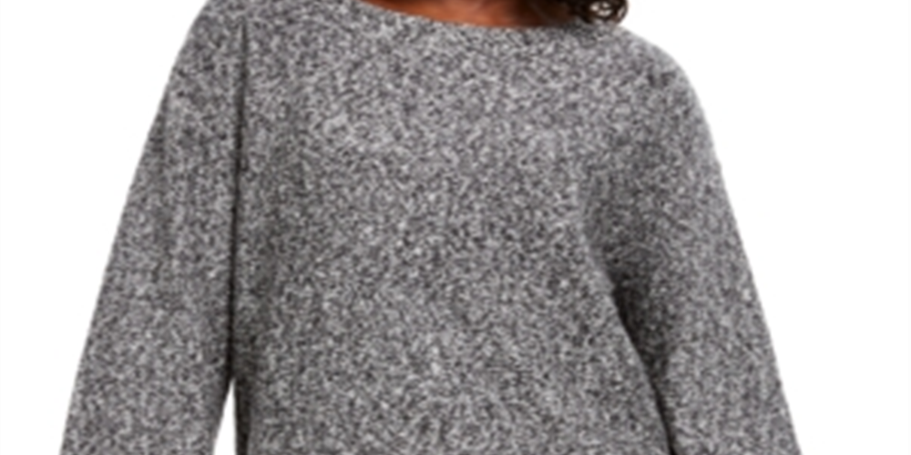 Suéter feminino estilo &amp; co com manga flare mesclada, cinza, tamanho grande