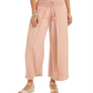 Calça feminina texturizada com amarração na cintura, perna larga, rosa, tamanho extragrande