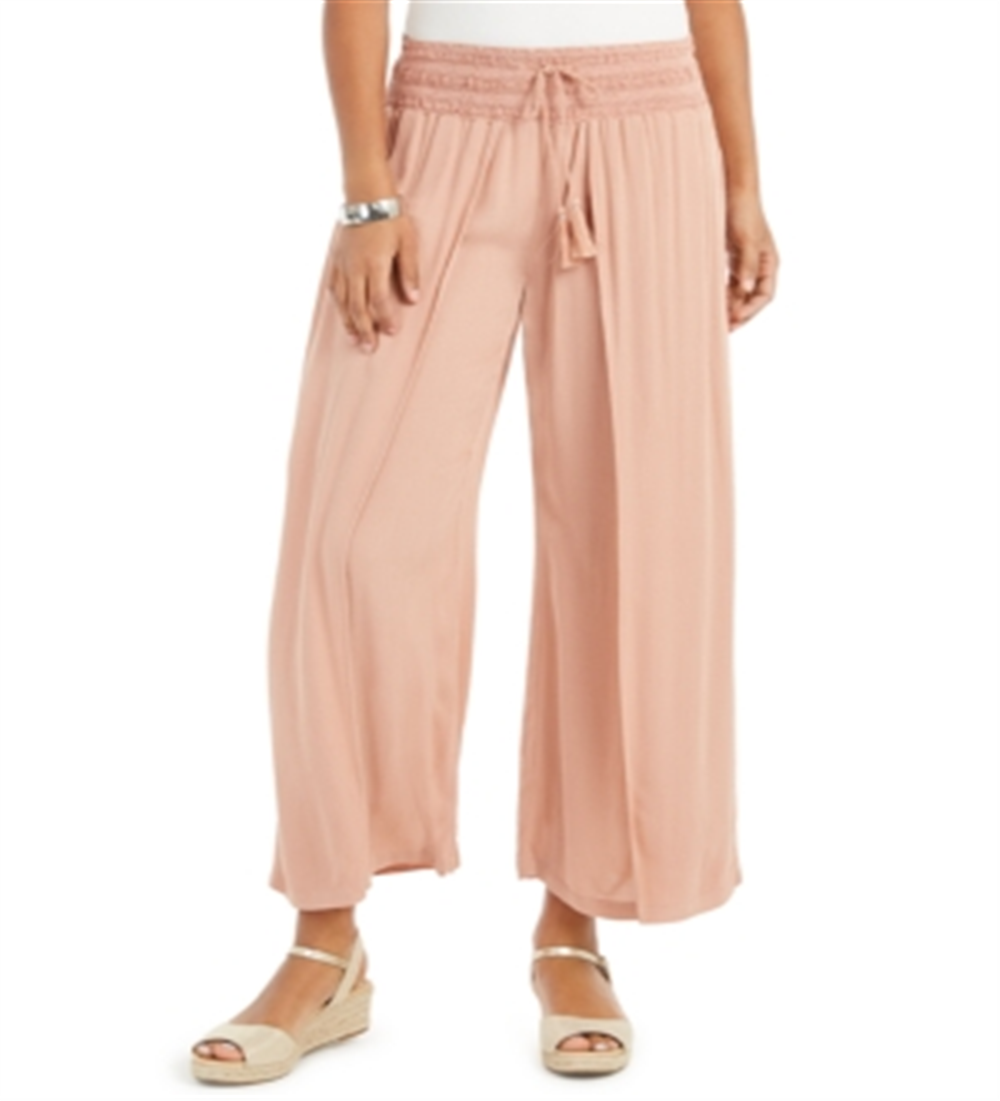 Calça feminina texturizada com amarração na cintura, perna larga, rosa, tamanho extragrande