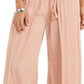 Calça feminina texturizada com amarração na cintura, perna larga, rosa, tamanho extragrande