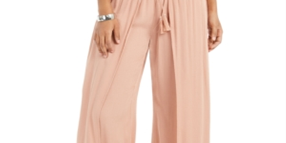 Calça feminina texturizada com amarração na cintura, perna larga, rosa, tamanho extragrande