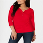 Karen Scott Top Henley de algodão feminino vermelho tamanho X-S