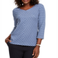 Blusa feminina listrada com decote em V Karen Scott, azul, tamanho X-S