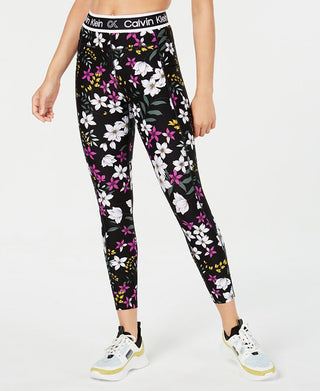 Calça legging feminina Calvin Klein Performance Midnight Garden estampada, preta, tamanho GG