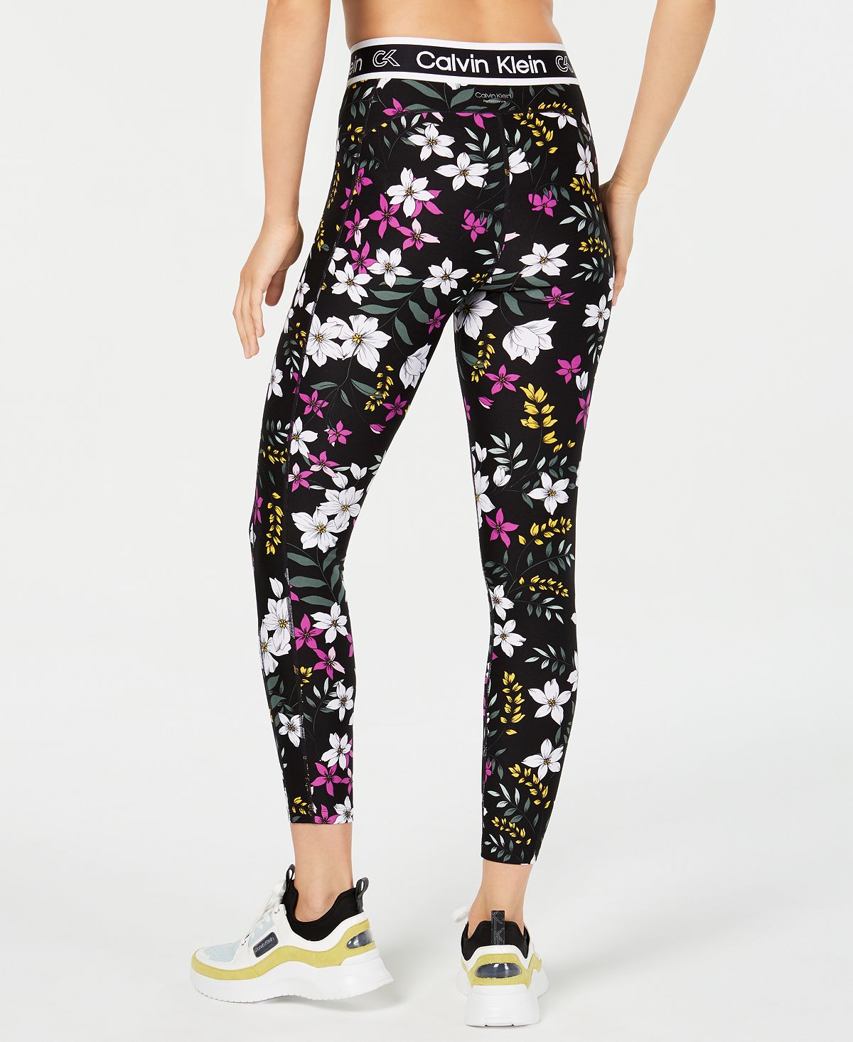 Calça legging feminina Calvin Klein Performance Midnight Garden estampada, preta, tamanho GG