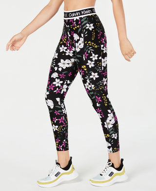 Calça legging feminina Calvin Klein Performance Midnight Garden estampada, preta, tamanho GG