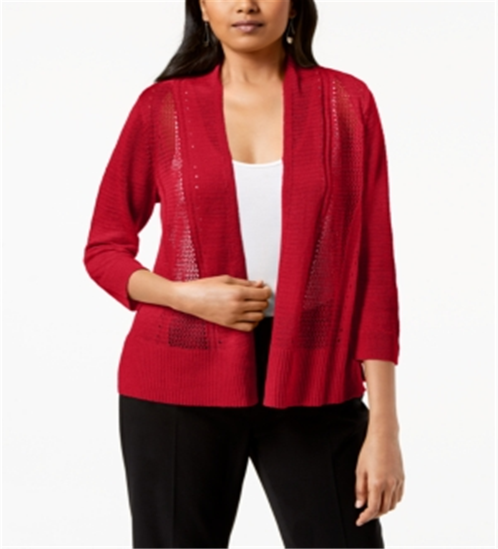 Cardigan Alfani Feminino com Pontos Mistos e Frente Aberta, Vermelho, Tamanho Pequeno P