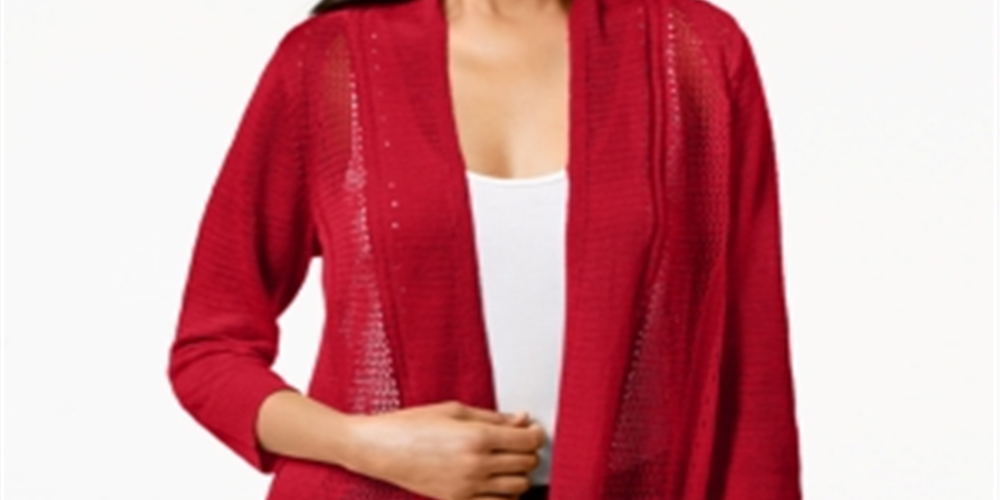 Cardigan Alfani Feminino com Pontos Mistos e Frente Aberta, Vermelho, Tamanho Pequeno P