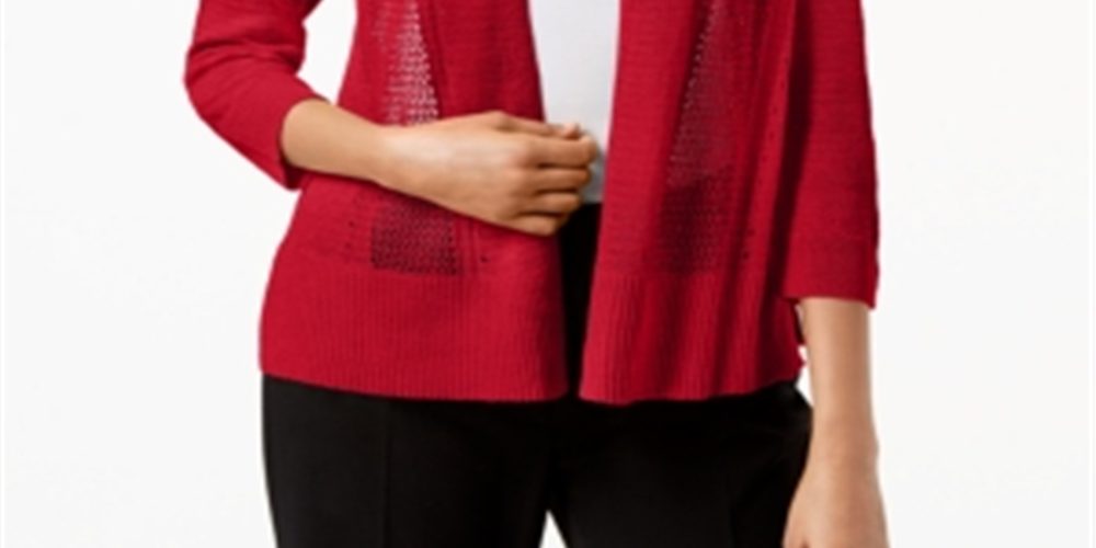 Cardigan Alfani Feminino com Pontos Mistos e Frente Aberta, Vermelho, Tamanho Pequeno P