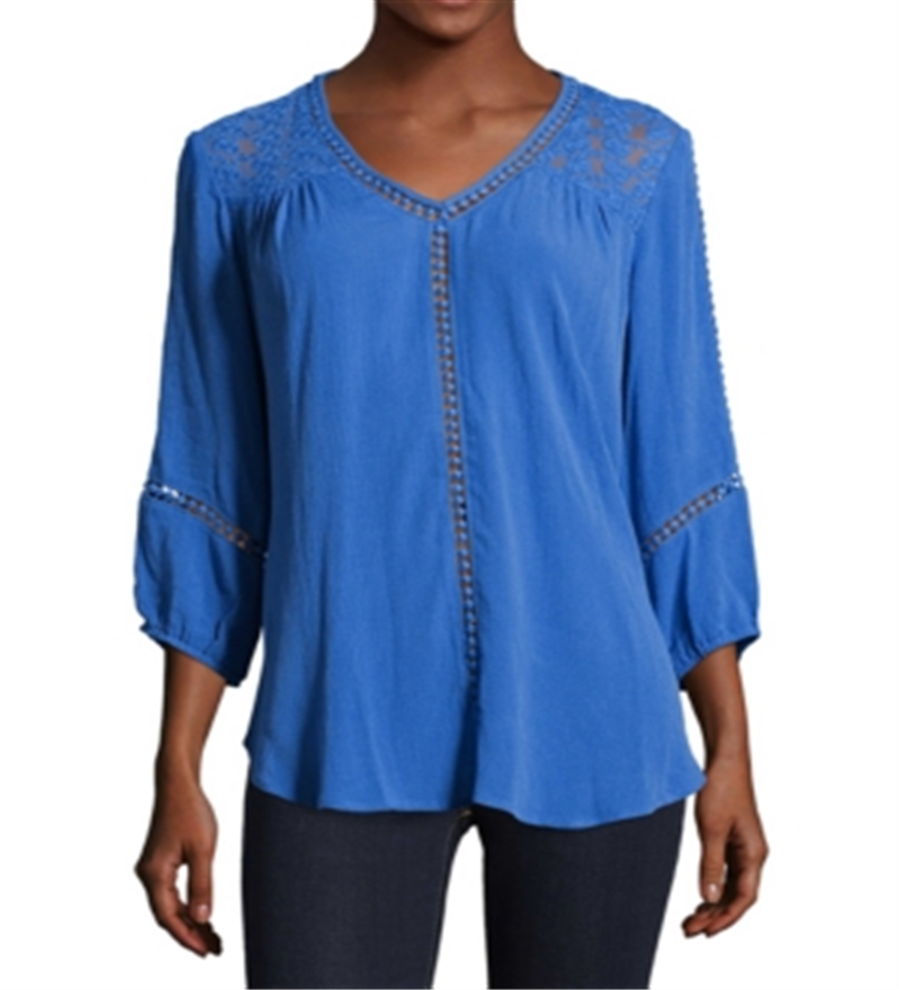 Blusa feminina John Paul Richard com jugo de renda e gaze marrom, tamanho grande