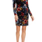 Vestido feminino Vince Camuto de veludo elástico com manga comprida e estampa floral, azul, tamanho 2