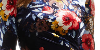 Vestido feminino Vince Camuto de veludo elástico com manga comprida e estampa floral, azul, tamanho 2