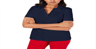 Camiseta feminina listrada Charter Club com gola, azul, tamanho pequeno P