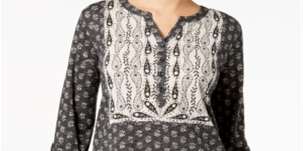 Top utilitário estampado feminino Style &amp; Co, preto, tamanho pequeno