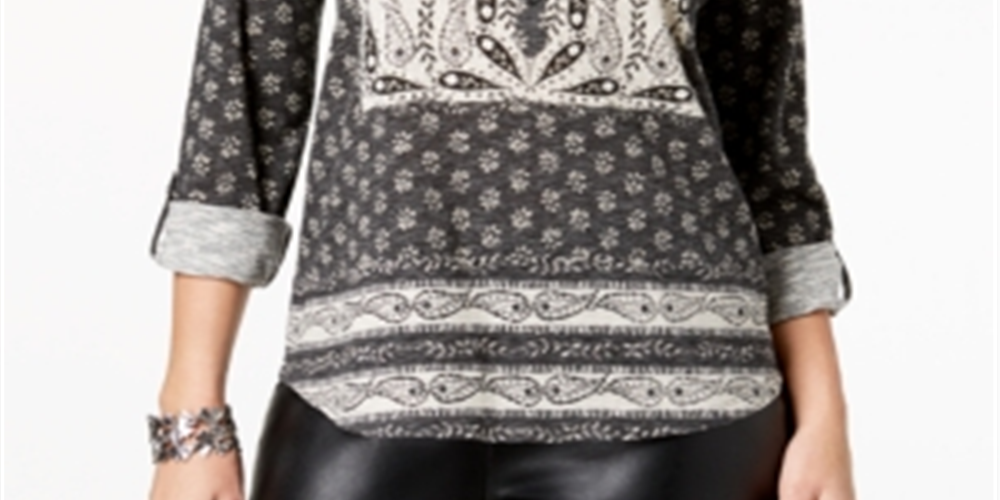 Top utilitário estampado feminino Style &amp; Co, preto, tamanho pequeno