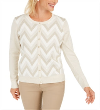 Cardigan feminino com estampa em zigue-zague Charter Club, branco, tamanho pequeno