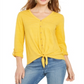Blusa listrada com amarração frontal feminina Style &amp; Co, amarela, tamanho pequeno