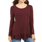 Blusa feminina de manga comprida com acabamento em renda, estilo Berry Jam, tamanho pequeno P