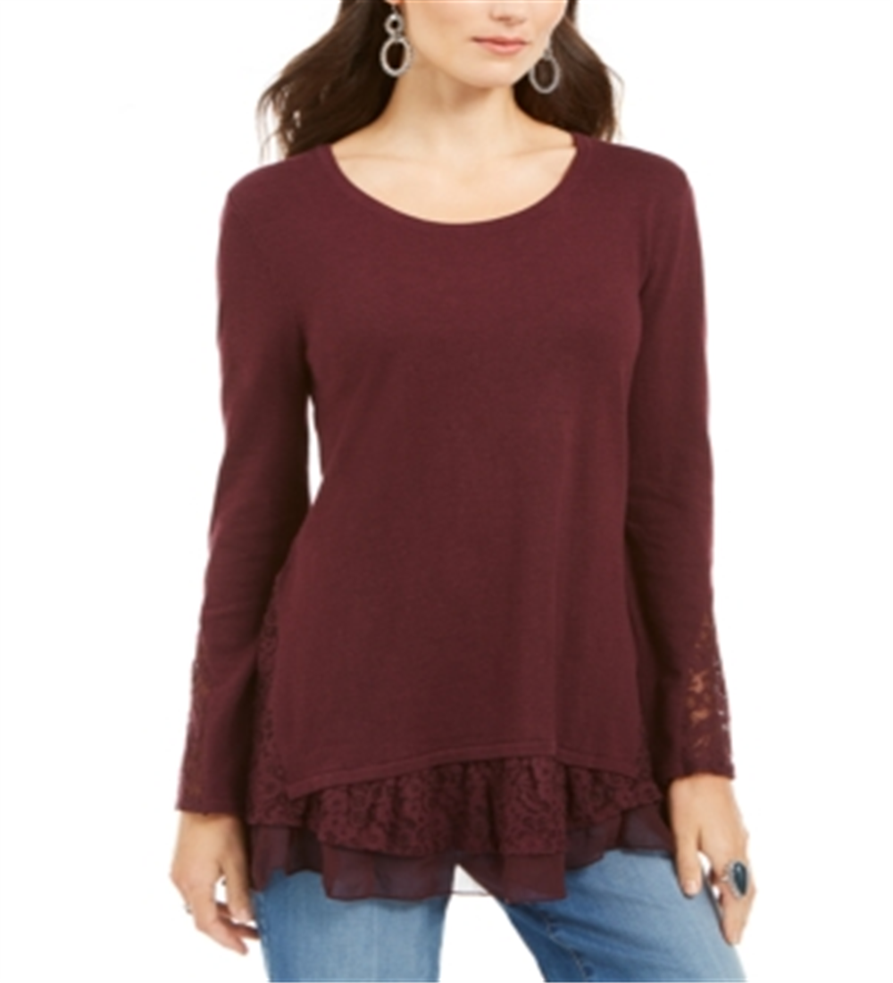 Blusa feminina de manga comprida com acabamento em renda, estilo Berry Jam, tamanho pequeno P