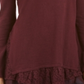Blusa feminina de manga comprida com acabamento em renda, estilo Berry Jam, tamanho pequeno P