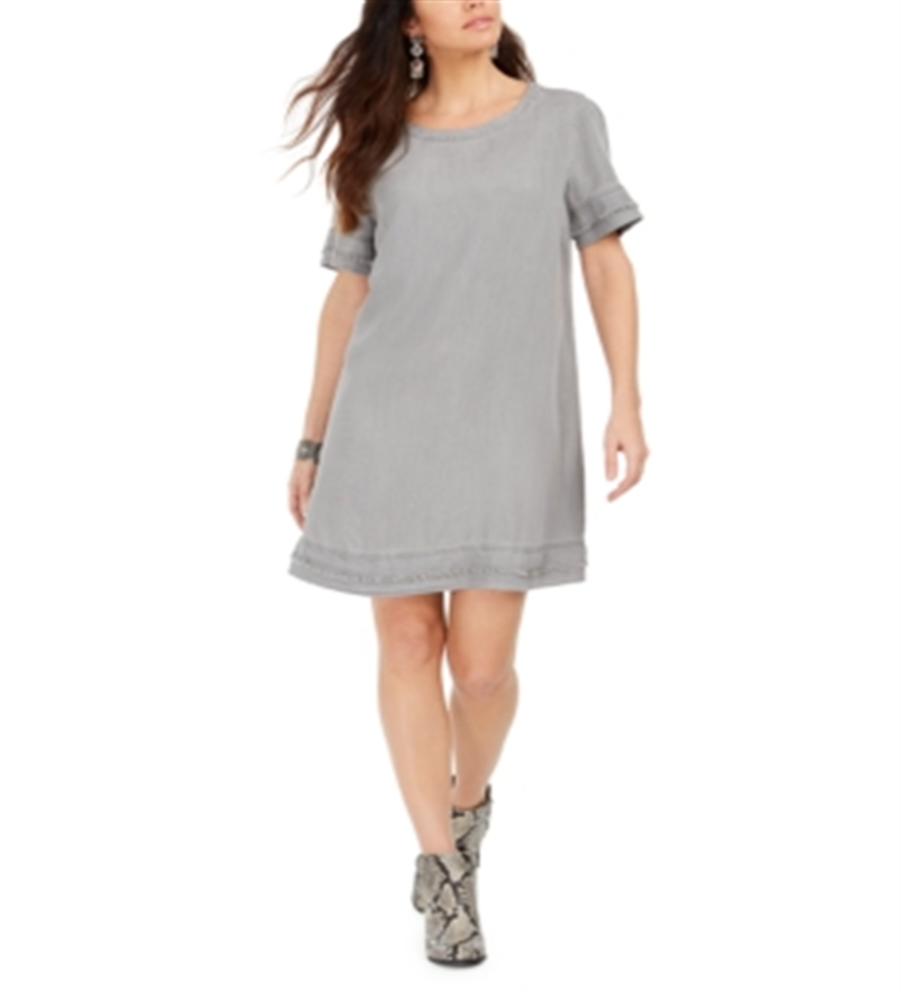 Vestido camiseta jeans com franjas feminino Style &amp; Co, cinza, tamanho X-S