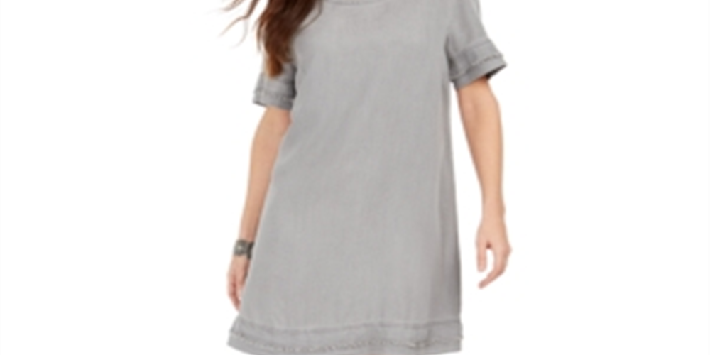 Vestido camiseta jeans com franjas feminino Style &amp; Co, cinza, tamanho X-S