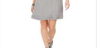 Style & Co Women's Fringed Denim T-Shirt Dress Gray Size X-Small