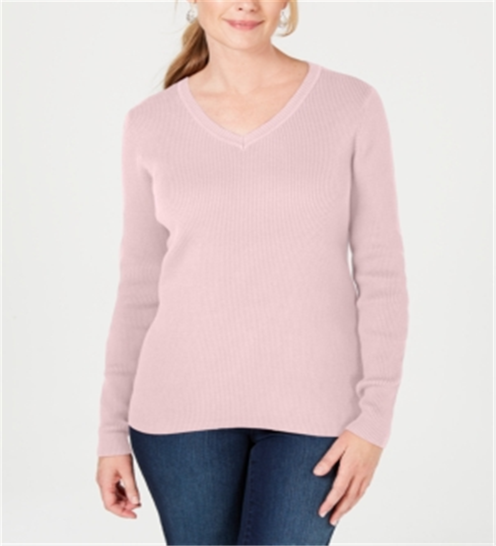 Karen Scott Suéter Feminino de Algodão com Gola V Rosa Tamanho XS