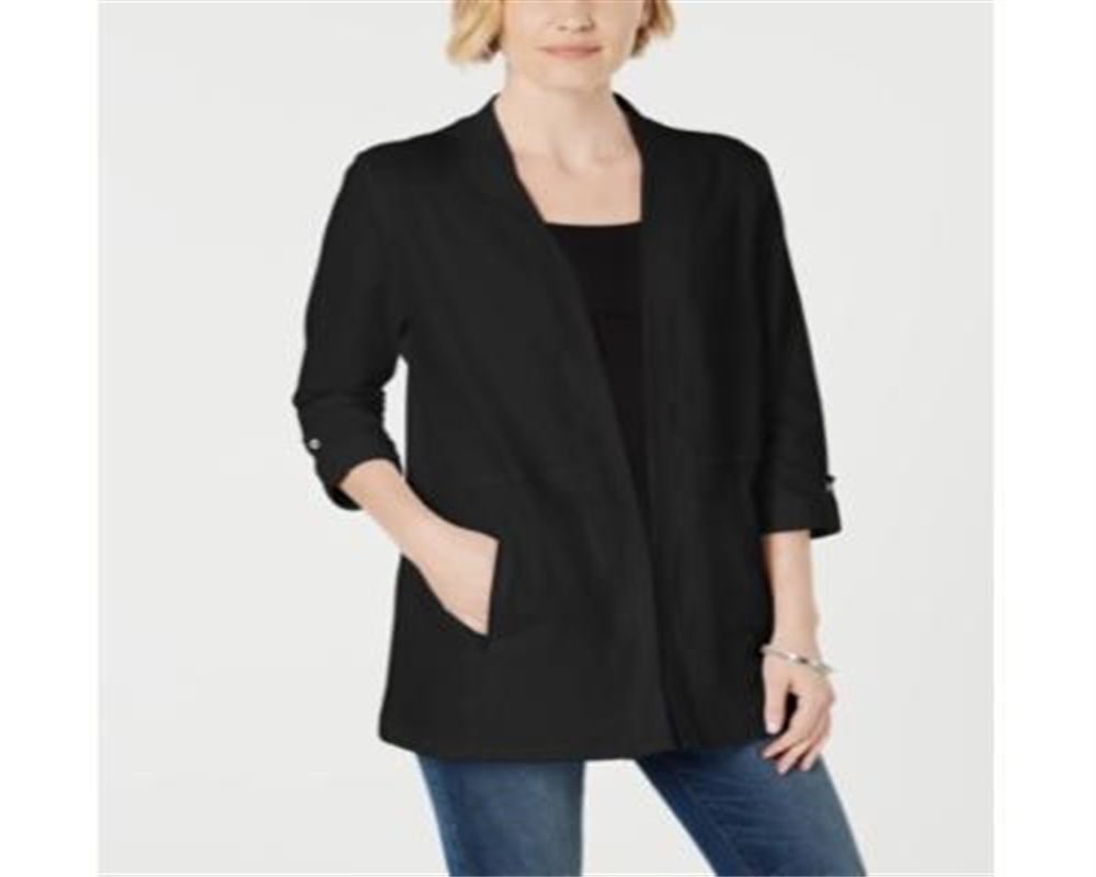 Karen Scott Suéter Feminino Manga 3/4 Frente Aberta Preto Tamanho Pequeno